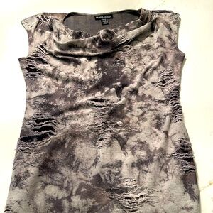 Frank Lyman sexy roughed up black grey tank sz 8 ruched neck